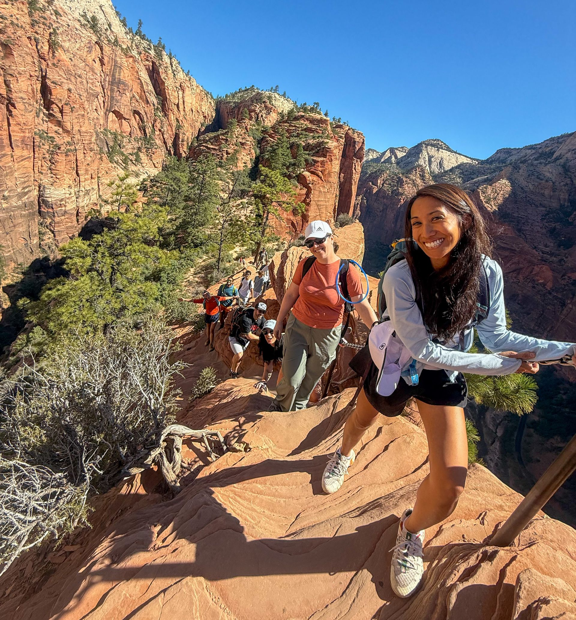 Angels Landing Tour on the chains section in Zion National Park