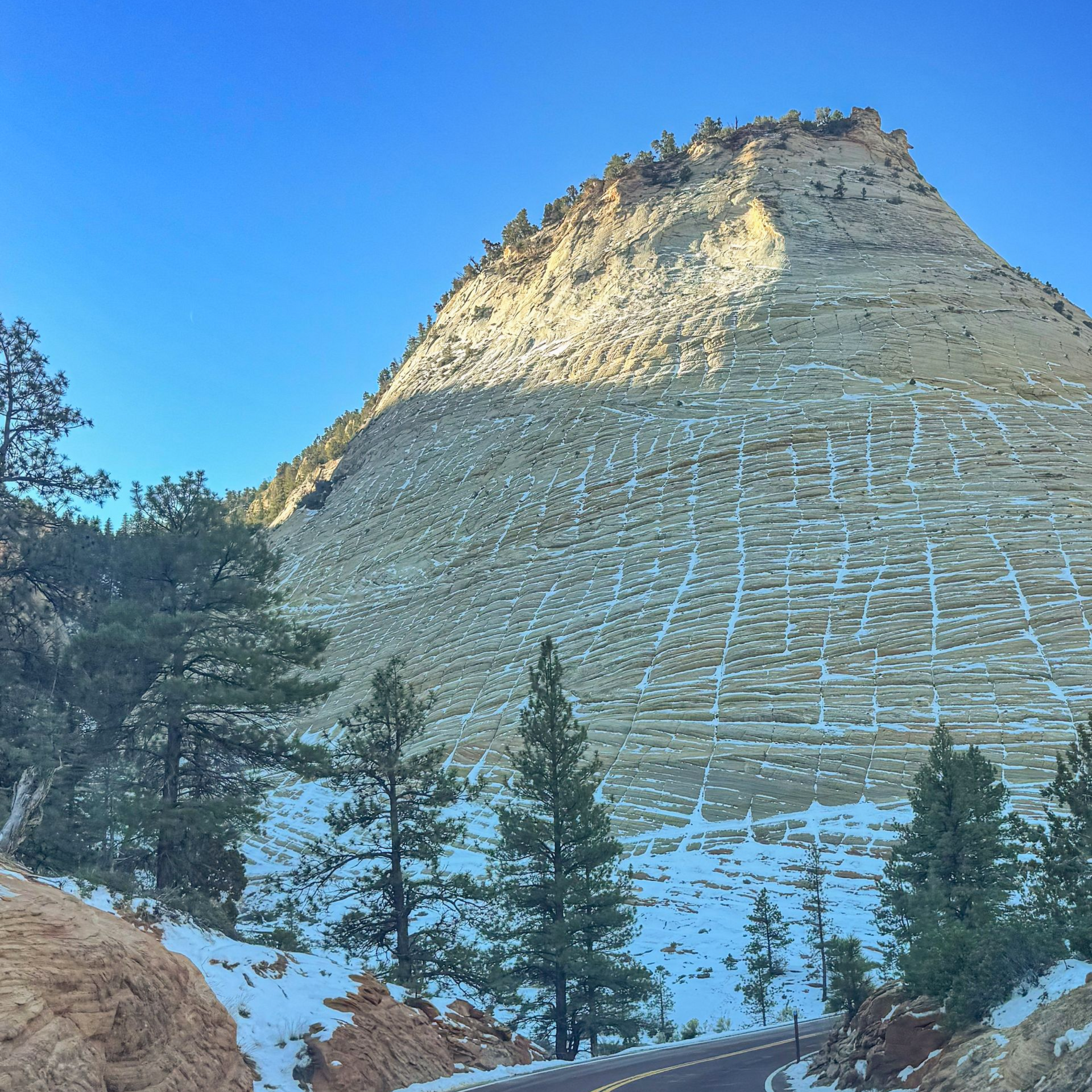 Checkboard Mesa Zion National Park Dusted with Snow