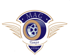 MAG Tampa logo with navy and gold shield, winged soccer ball, and &ldquo;2016&rdquo; text
