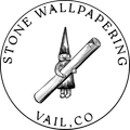 Stone walling logo with a gnome holding a brick, text reading “STONE WALLPAPERING VAIL, CO”