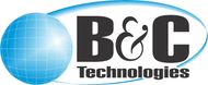 A logo for b & c technologies with a globe in the background