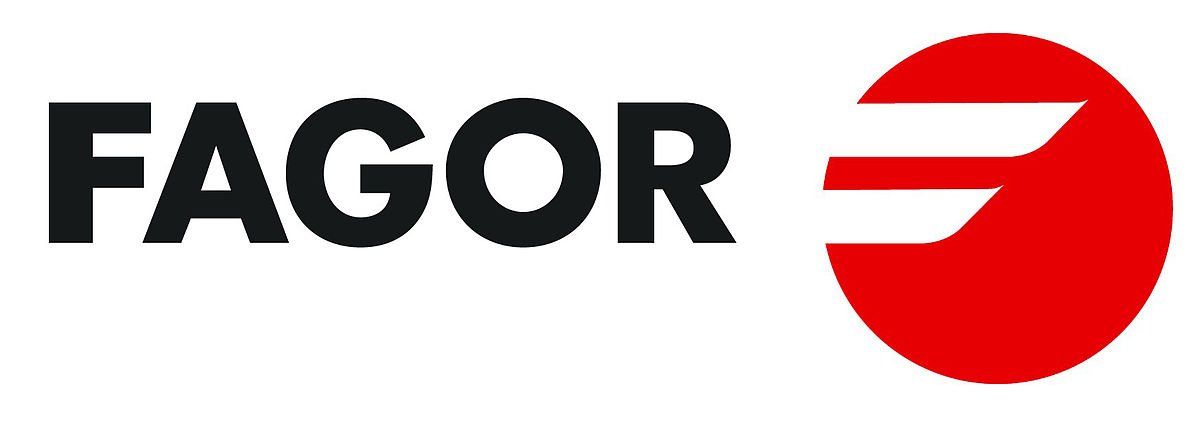 The logo for fagor is a red circle with a white stripe on it.