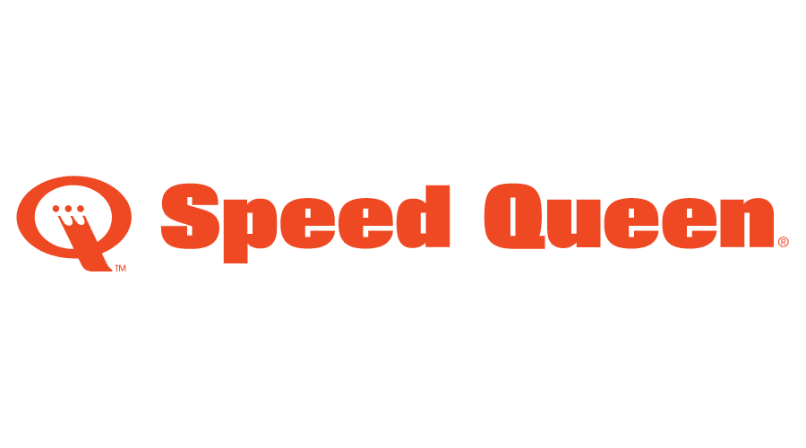 The logo for speed queen is orange and white on a white background.