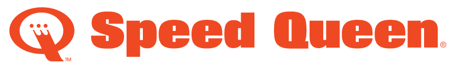 A close up of the speed queen logo on a white background