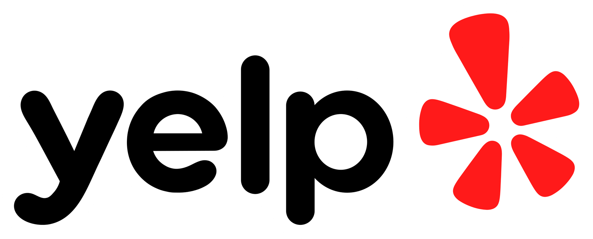 Yelp logo: Black text with a red starburst graphic.