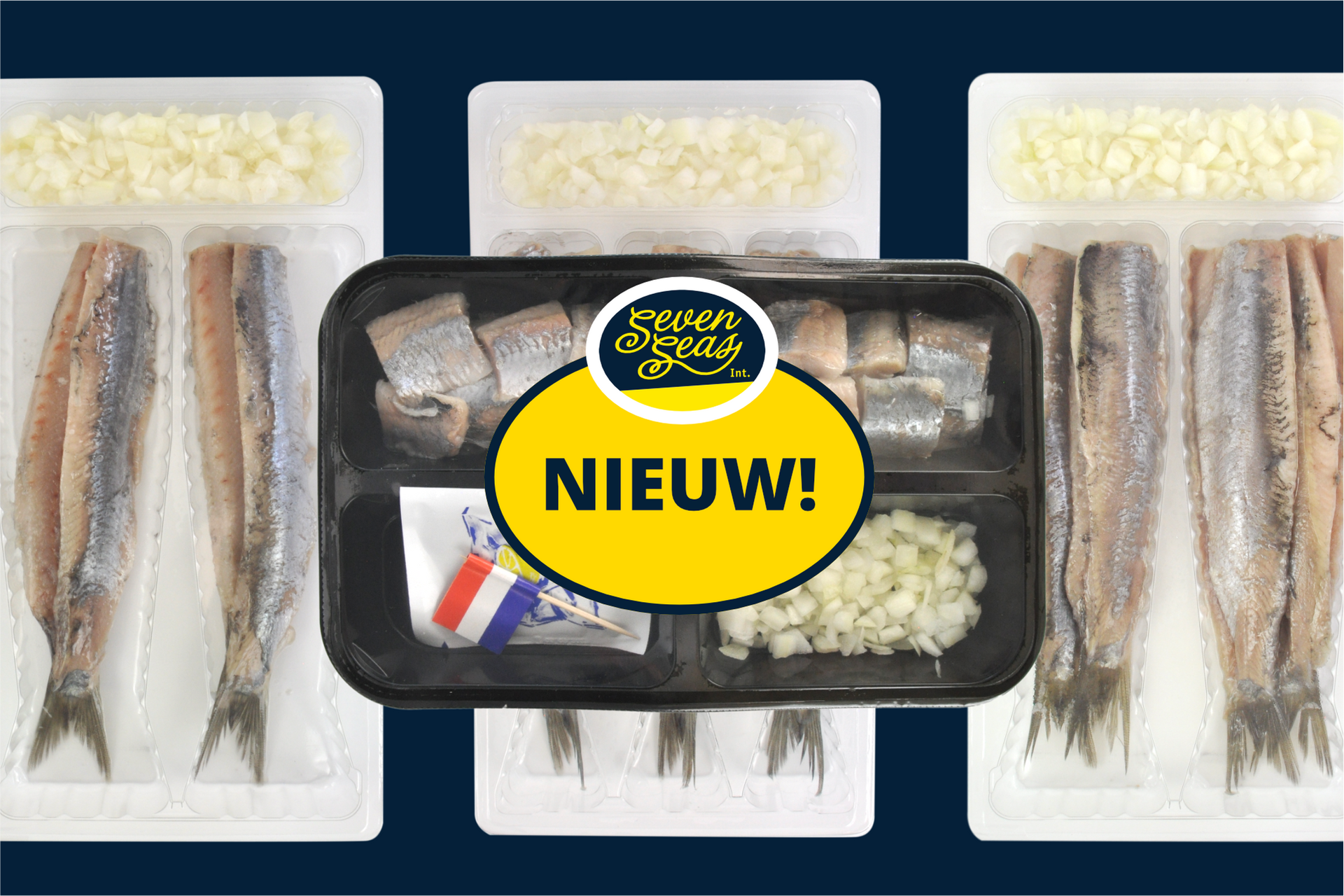 Productielijn Hollandse Nieuwe Hollandse Nieuwe wordt verpakt op lijn in retail verpakking met ui