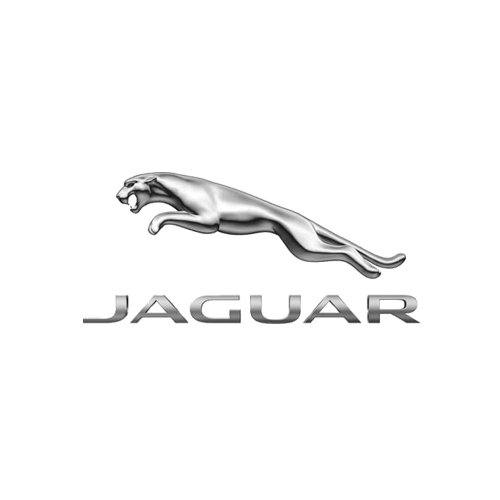 The jaguar logo is a silver jaguar jumping in the air.