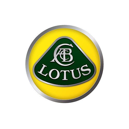 The lotus logo is a green and yellow circle with a silver rim.