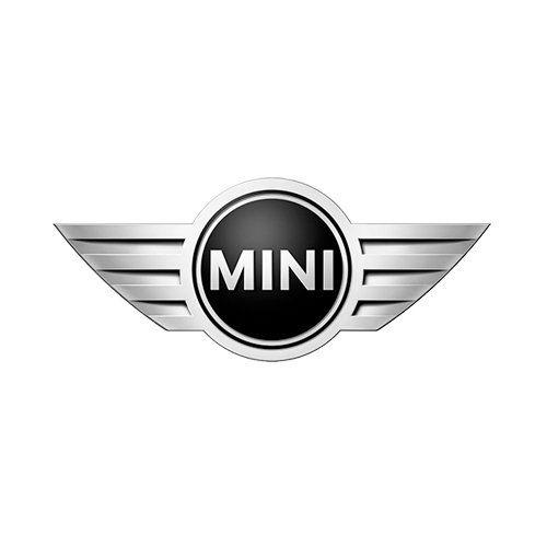 A mini cooper logo with wings on a white background.