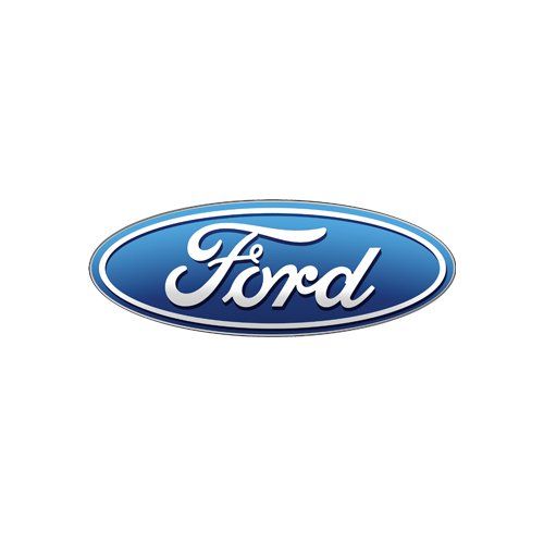 A blue and white ford logo on a white background.