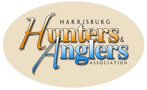 Harrisburg Hunters & Anglers Association logo in tan oval with orange and blue text