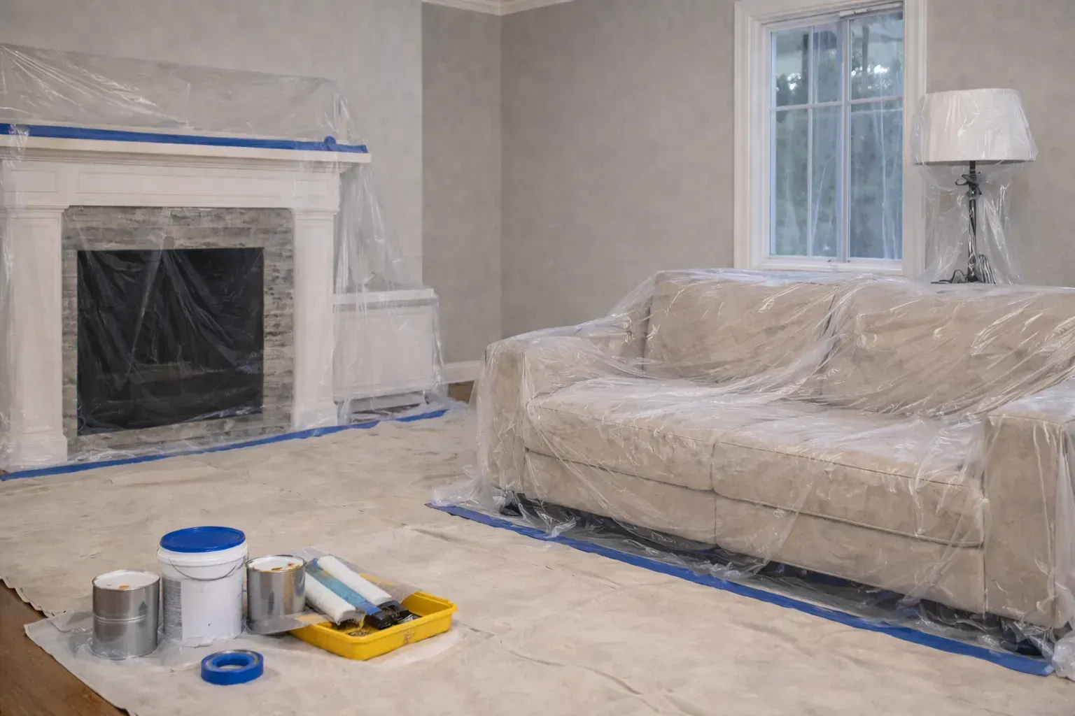 Interior painting project in Norristown PA with protected floors and furniture