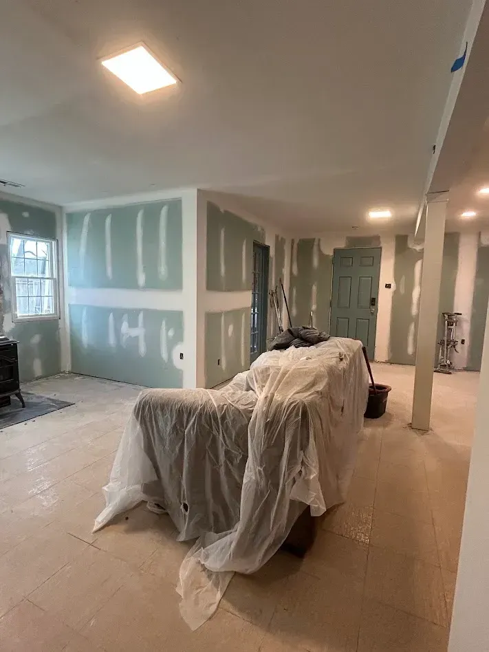 Basement drywall installation and finishing completed in Montgomery County, PA.