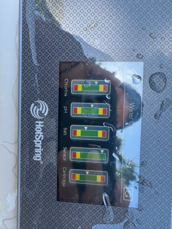 Hosingco battery pack showing four colored charge level indicators on a patterned surface