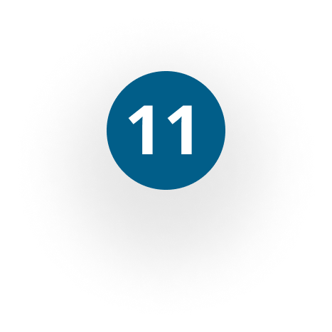 A white number 11 centered inside a solid blue circle.