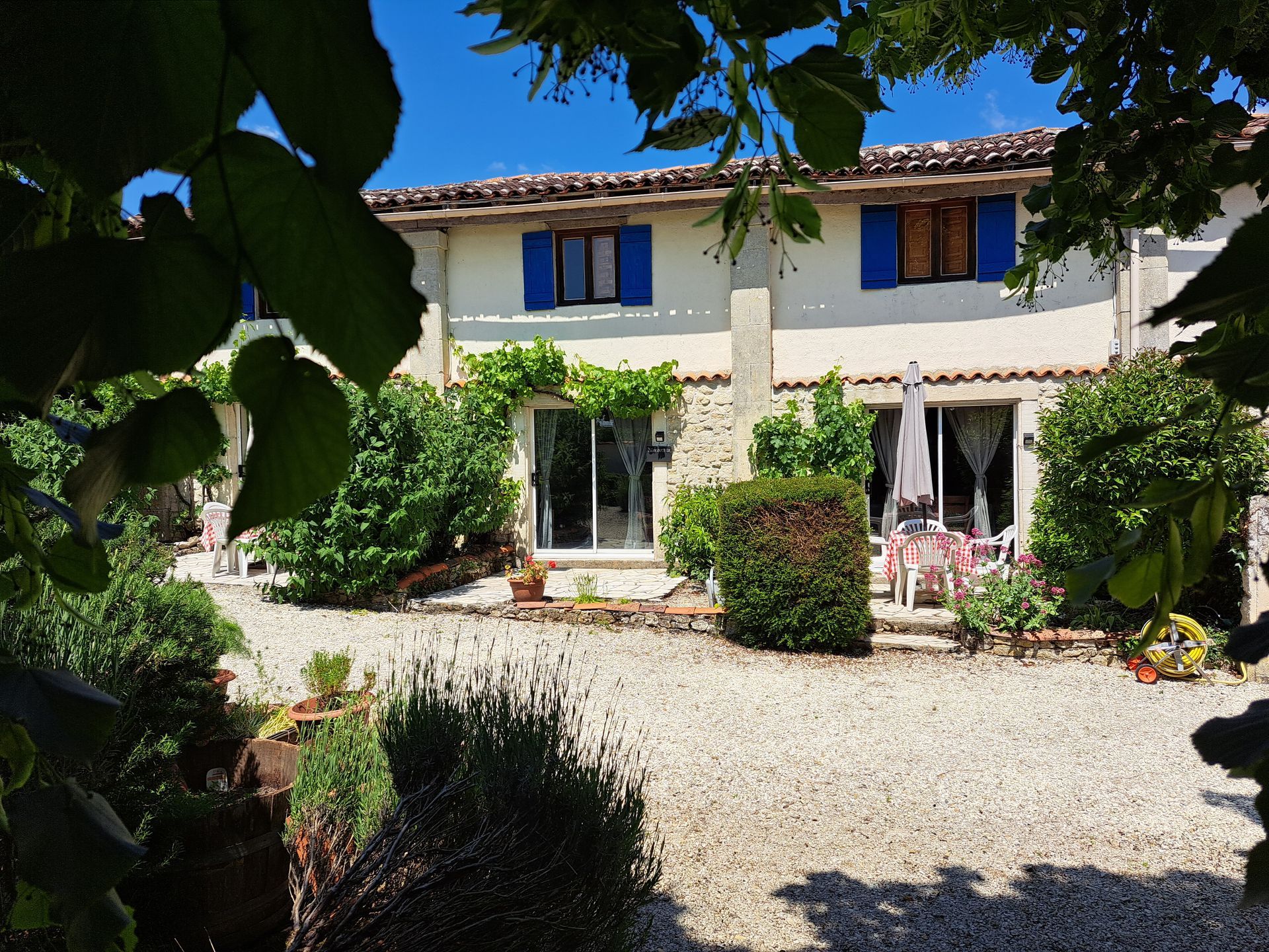 holiday home with blue shutters