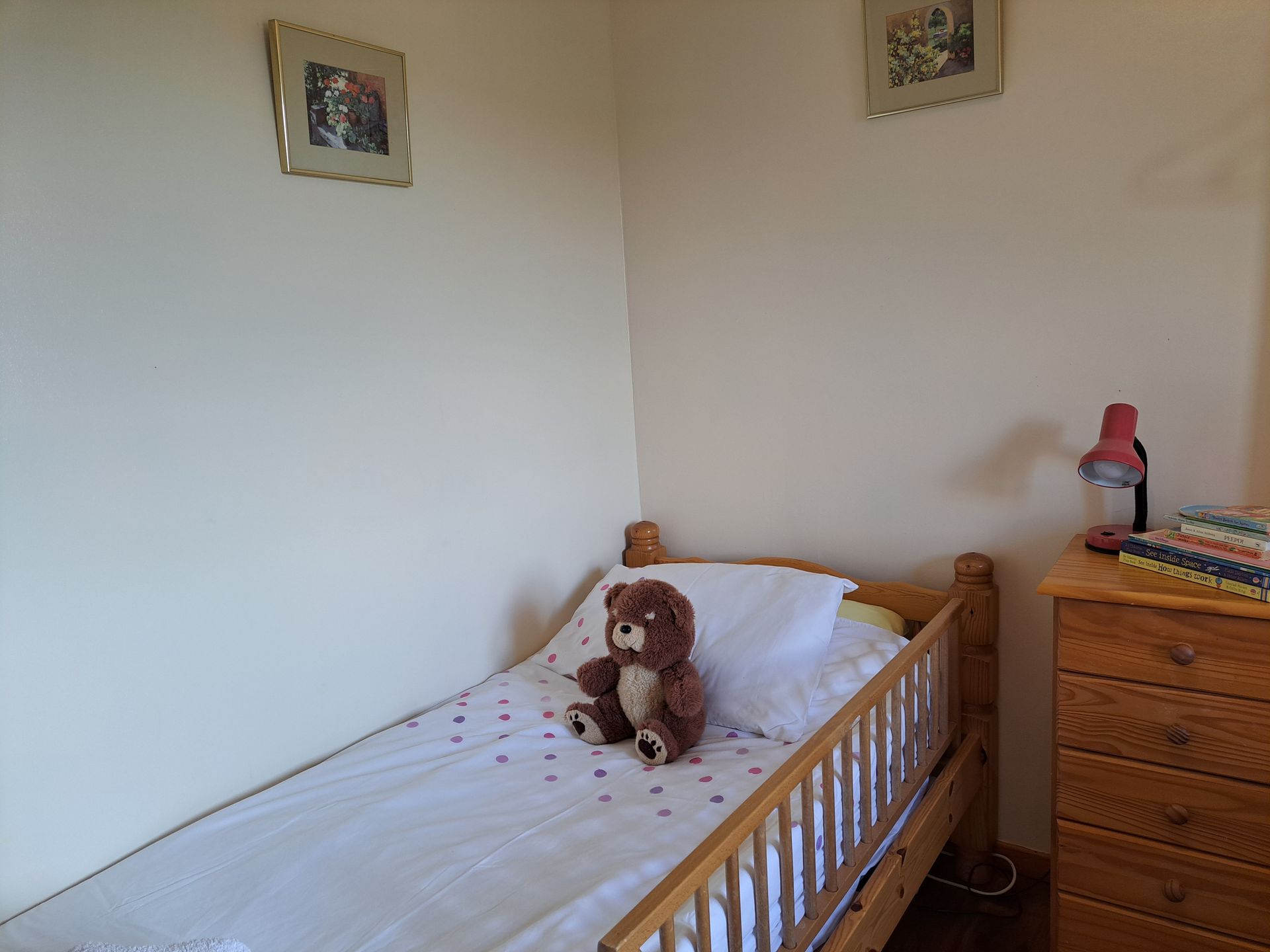 single childrens bed with wooden bedguard
