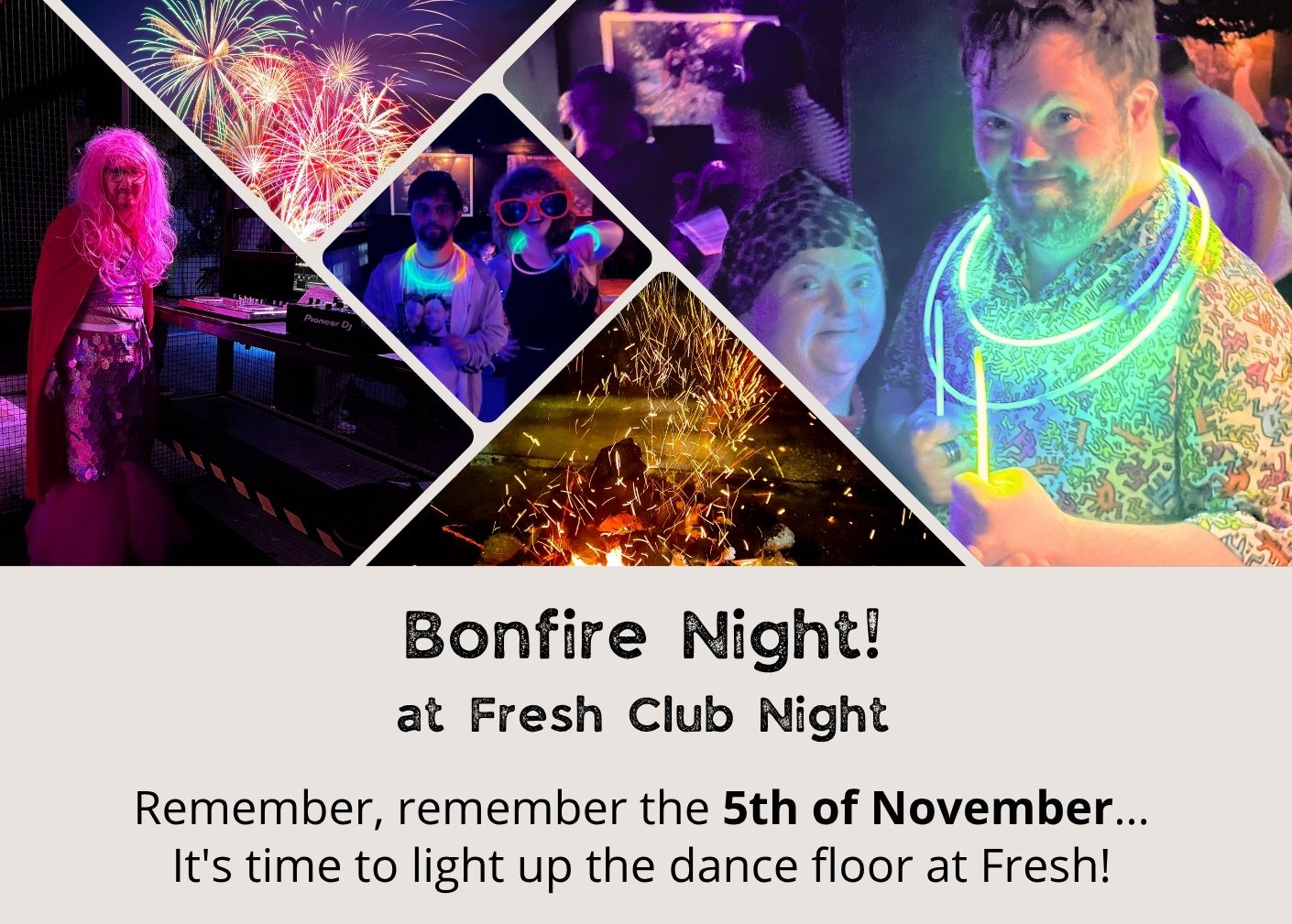 Image of people in a dark night club, with neon lights. Text over the image reads Fresh club night, The Valentine's Remix. Join us for a fun filled night with the greatest ballads and all of your favourite love songs