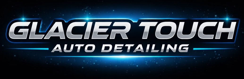 Glacier Touch Auto Detailing logo in white and blue on a dark background