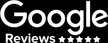Google Reviews logo with five stars on a black background