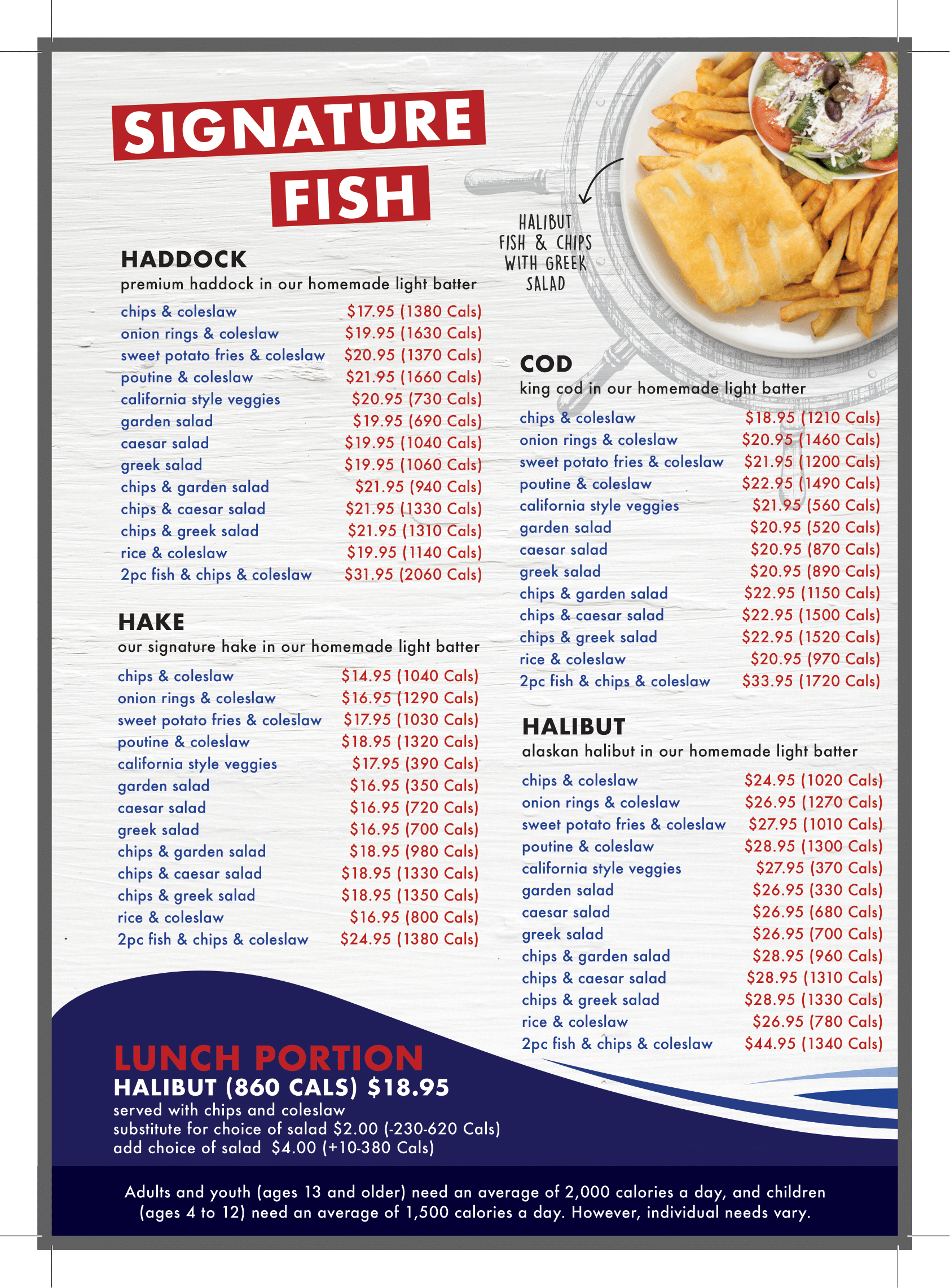 Halibut House dine-in fish and chips menu