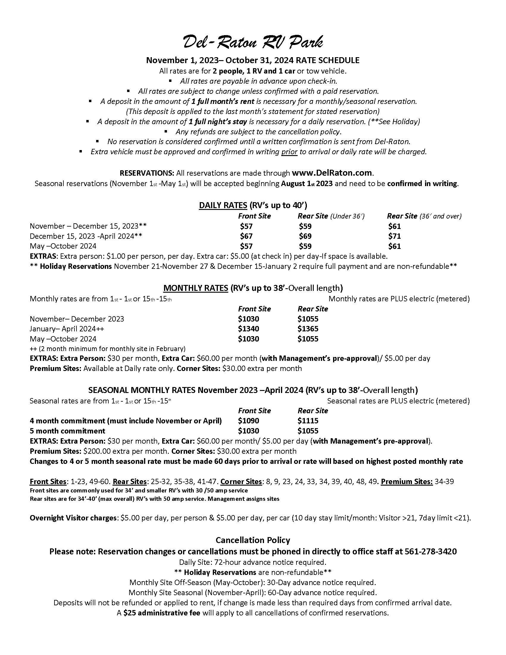 Rate Info 2324 Delray Beach DelRaton RV Park & Trailer Sales