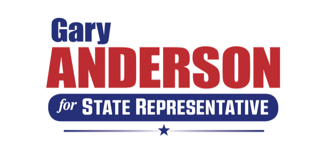 Campaign logo for Gary Anderson: Name in red, 