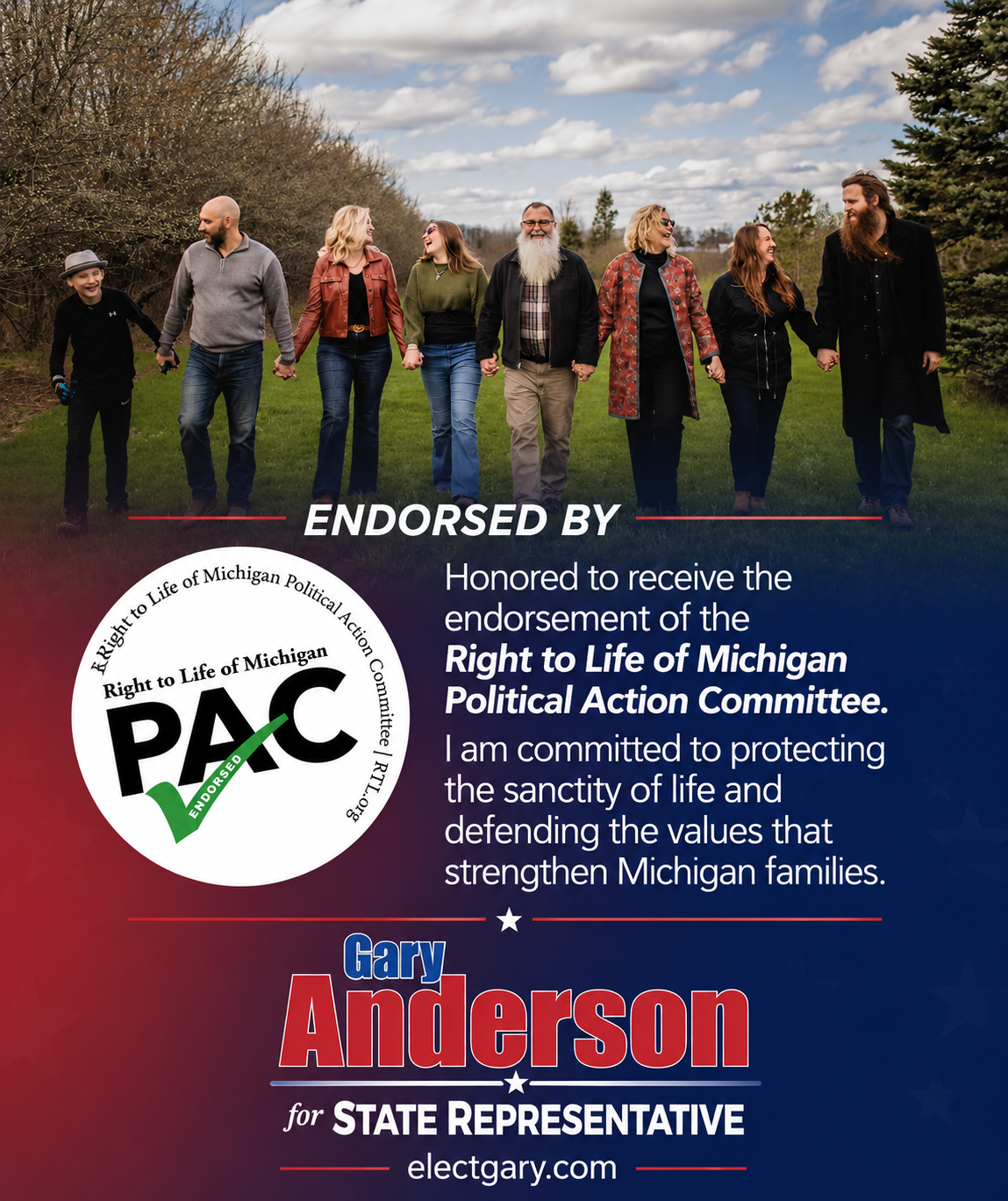 Gary Anderson for state representative. Endorsed right to life