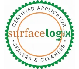 SurfaceLogix Certified Applicator seal, green and orange circular logo for sealers and cleaners