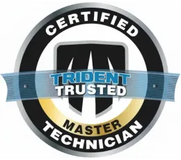 Certified Master Technician badge with Trident Trusted logo in blue and black