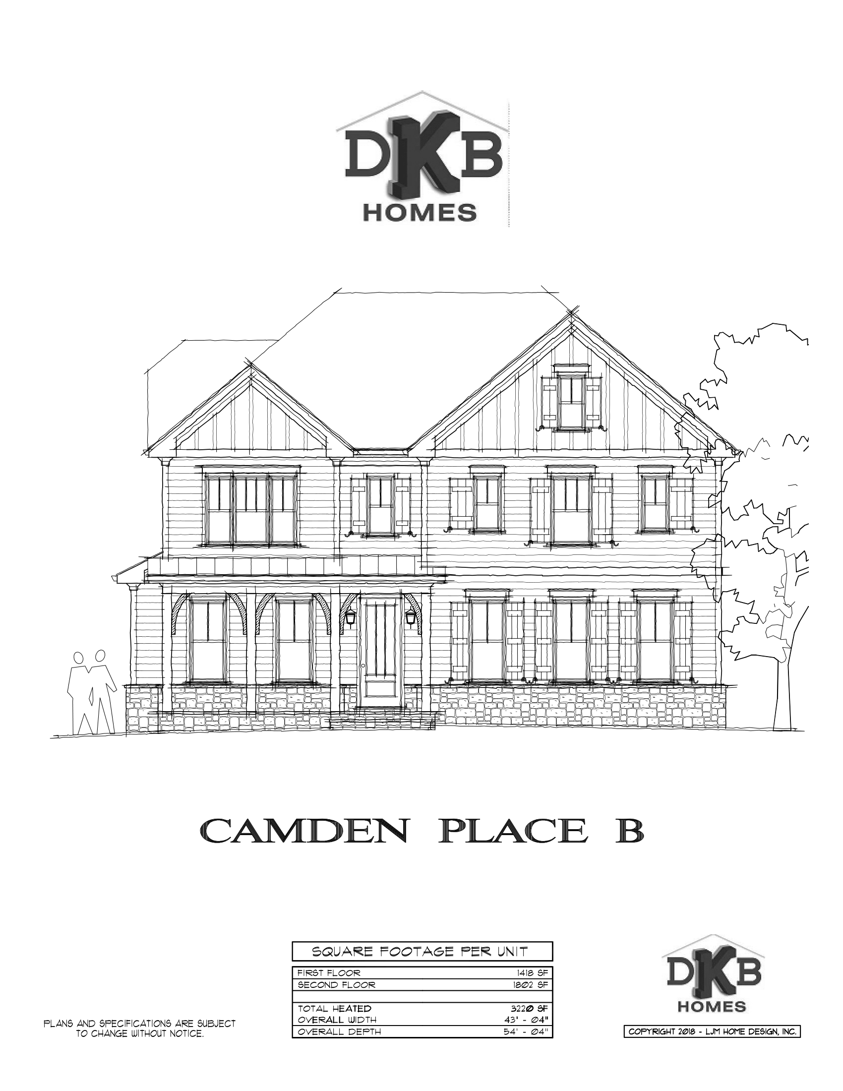 Black-and-white architectural elevation drawing of a DKB Homes house façade labeled “CANTERRA PLACE 8.”