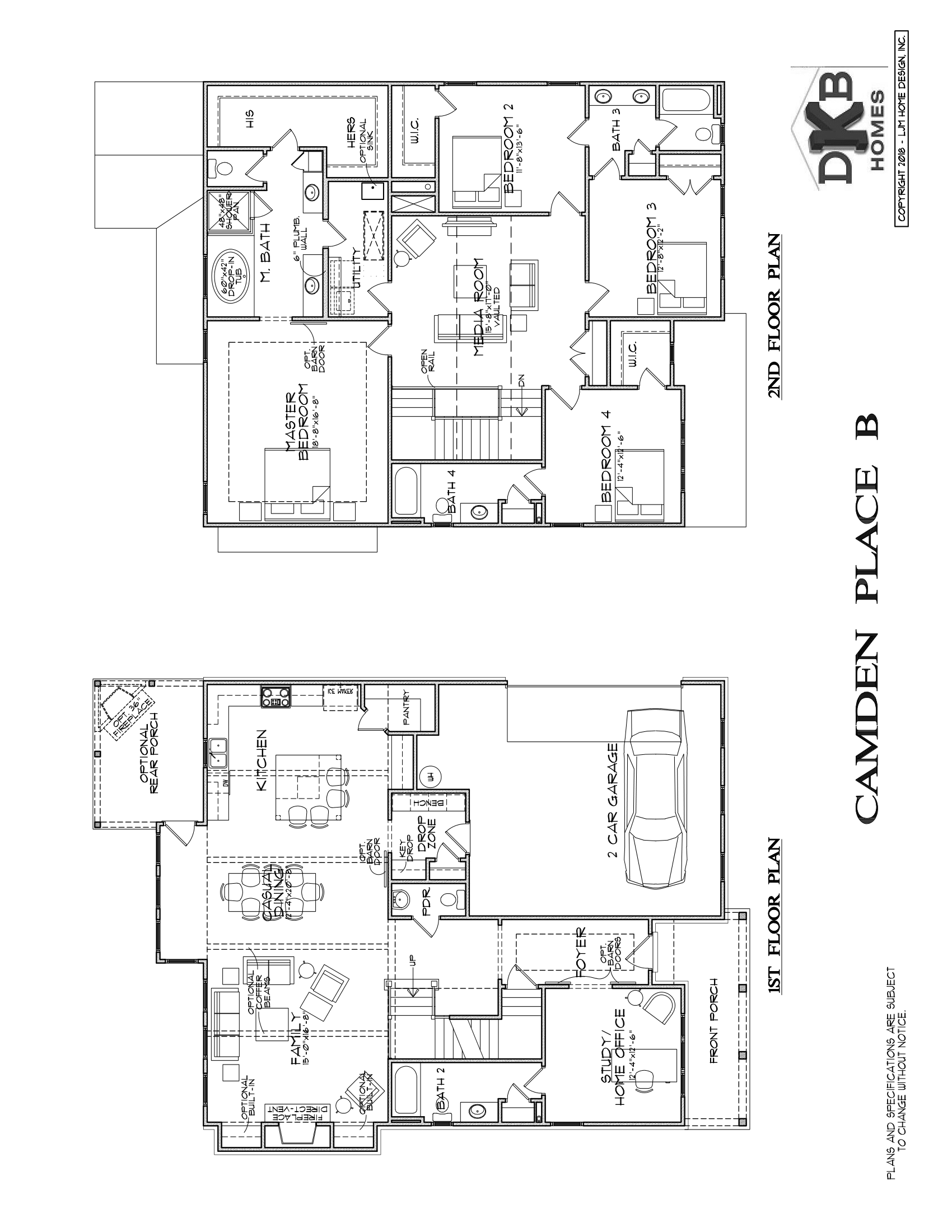 Two black-and-white architectural floor plan diagrams on a white page, labeled with room layouts and measurements