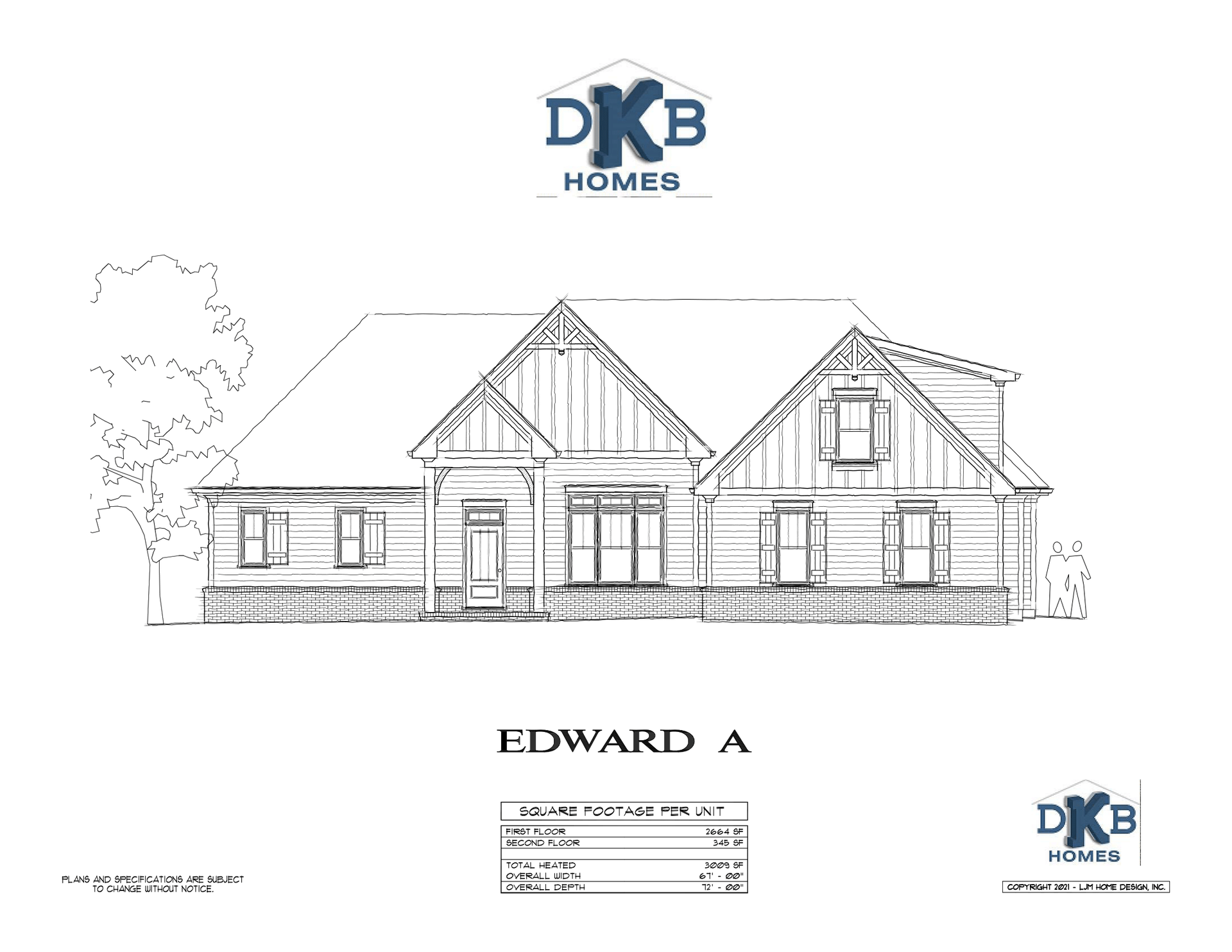 House elevation drawing labeled “Edward A” with DKB Homes logo