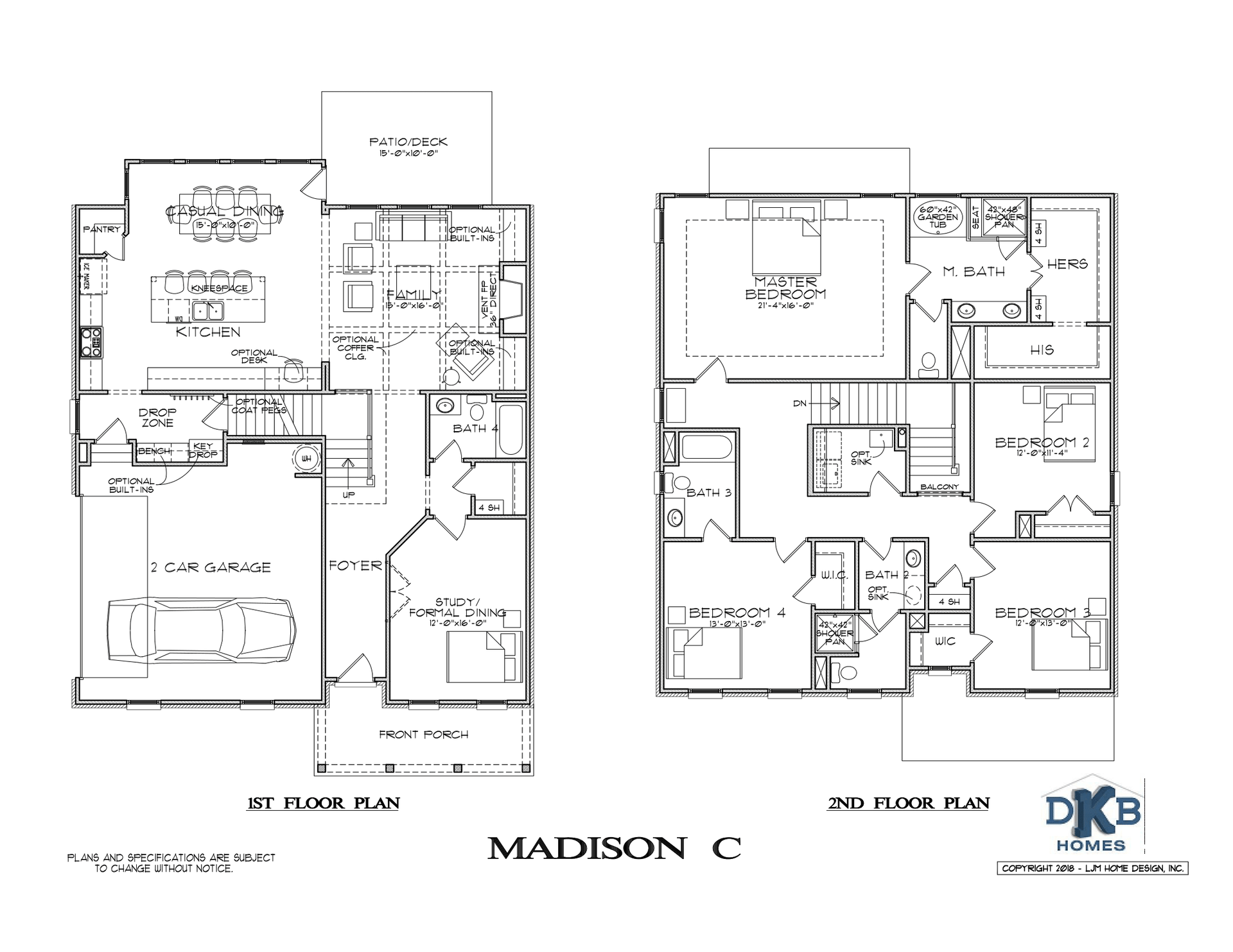 Black-and-white floor plan for a Madison C home, showing two levels and room layouts.