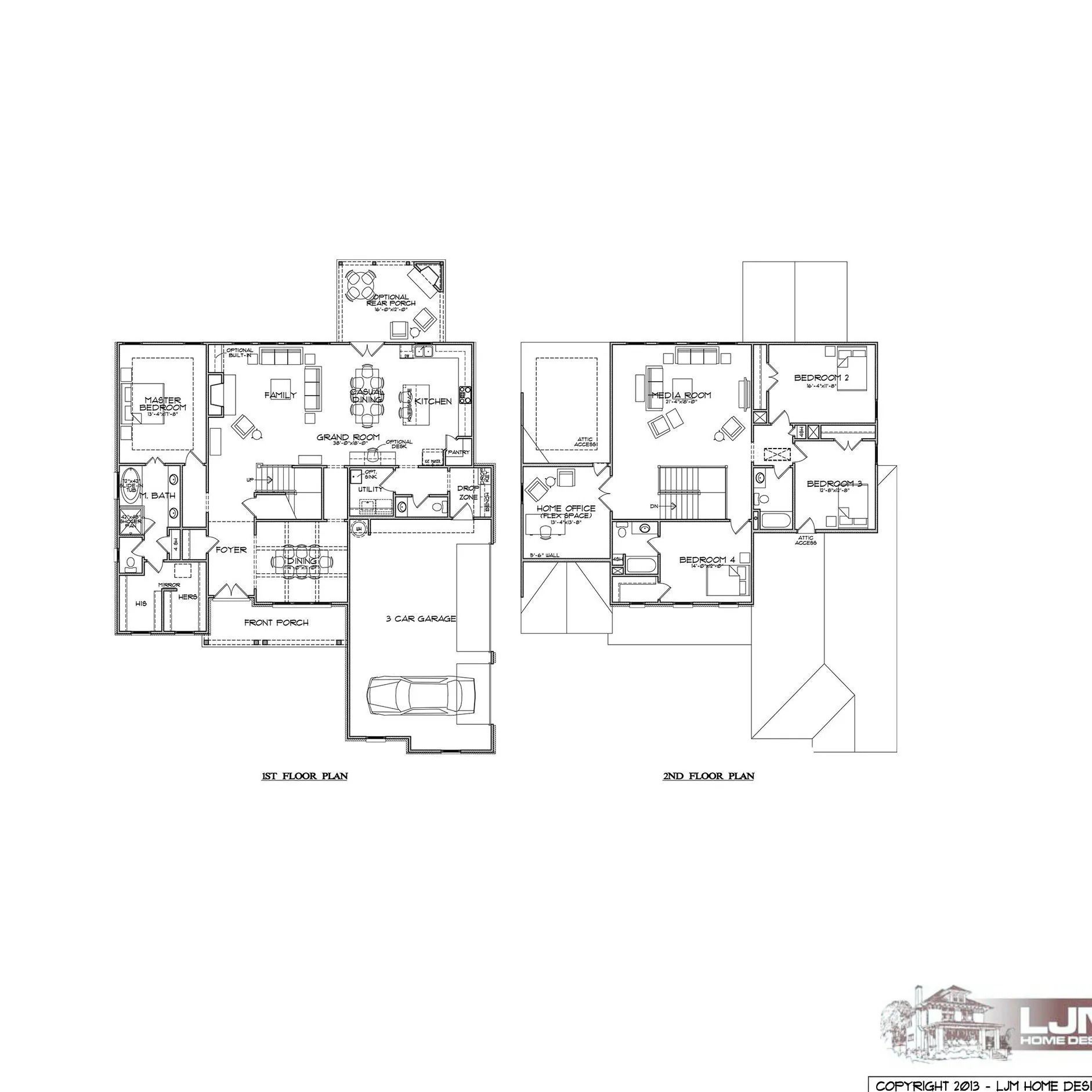Floor plan of a house with two levels. Includes rooms, dimensions, and a garage.