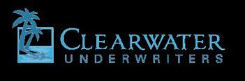 A logo for clearwater underwriters with a palm tree