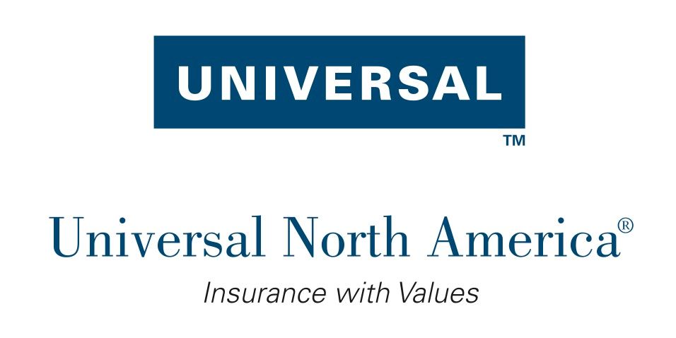 A logo for universal north america insurance with values