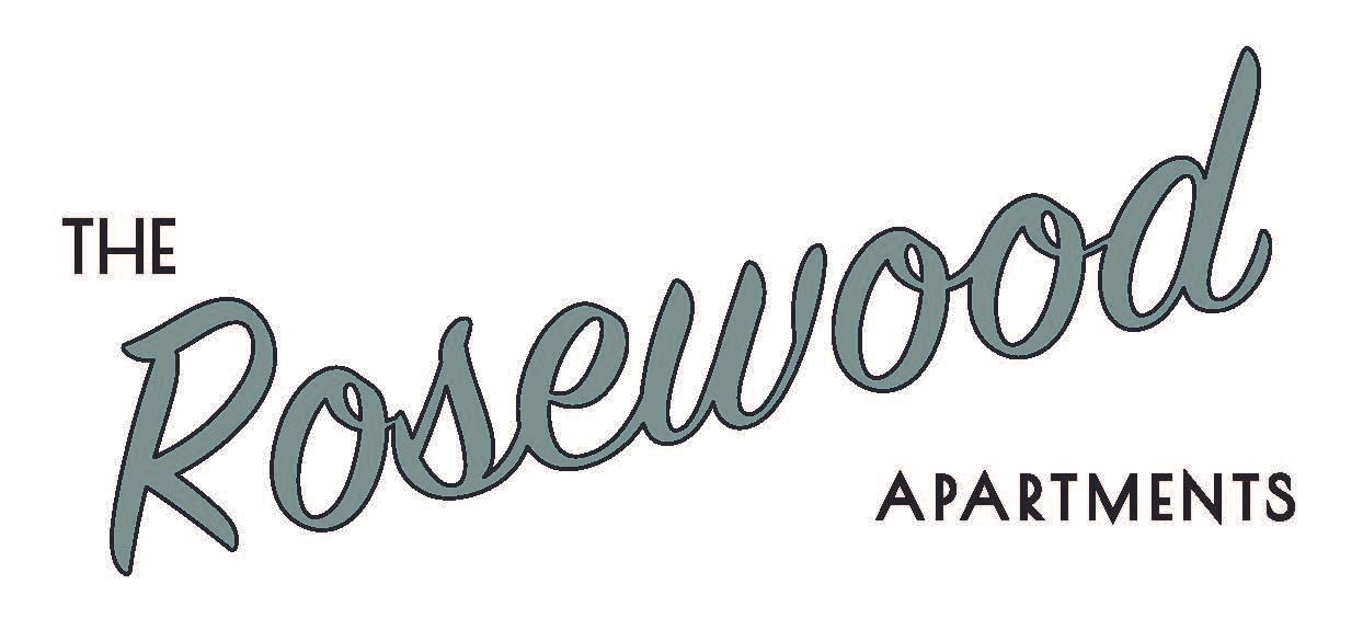 The Rosewood Apartments logo in gray script on a white background