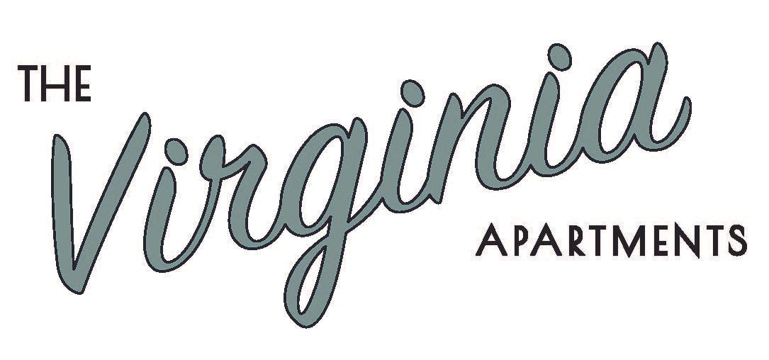 The Virginia Apartments logo in teal script and black text on a white background