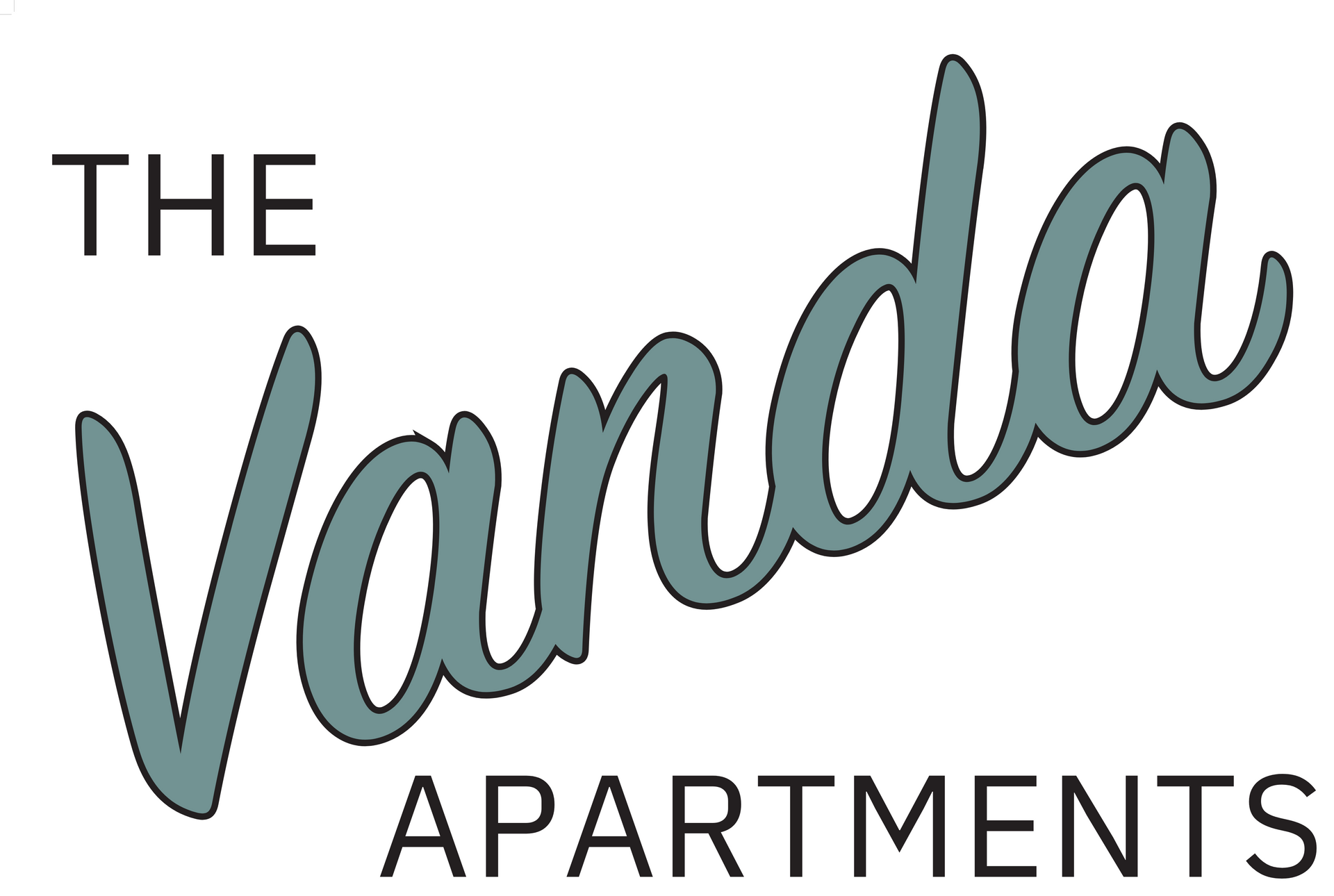 The Vanda Apartments logo in gray and teal script text
