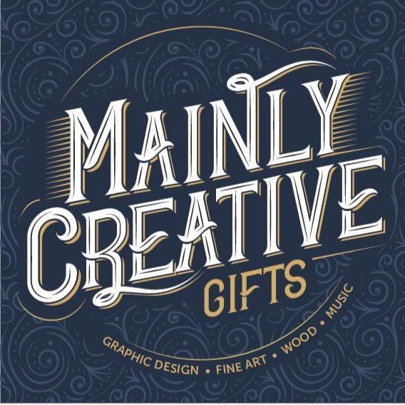 Mainly creative gifts logo on a dark blue background