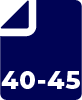 Niebieska ikona pliku z białym rogiem, poniżej tekst „40-45”.