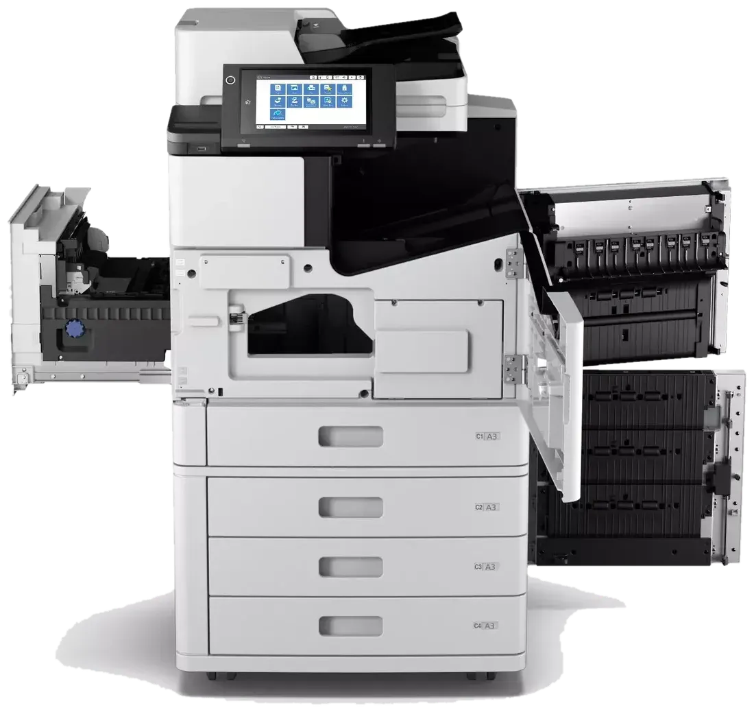 Epson WF-M21000 — łatwy dostęp serwisowy, otwarte panele i prosty tor papieru