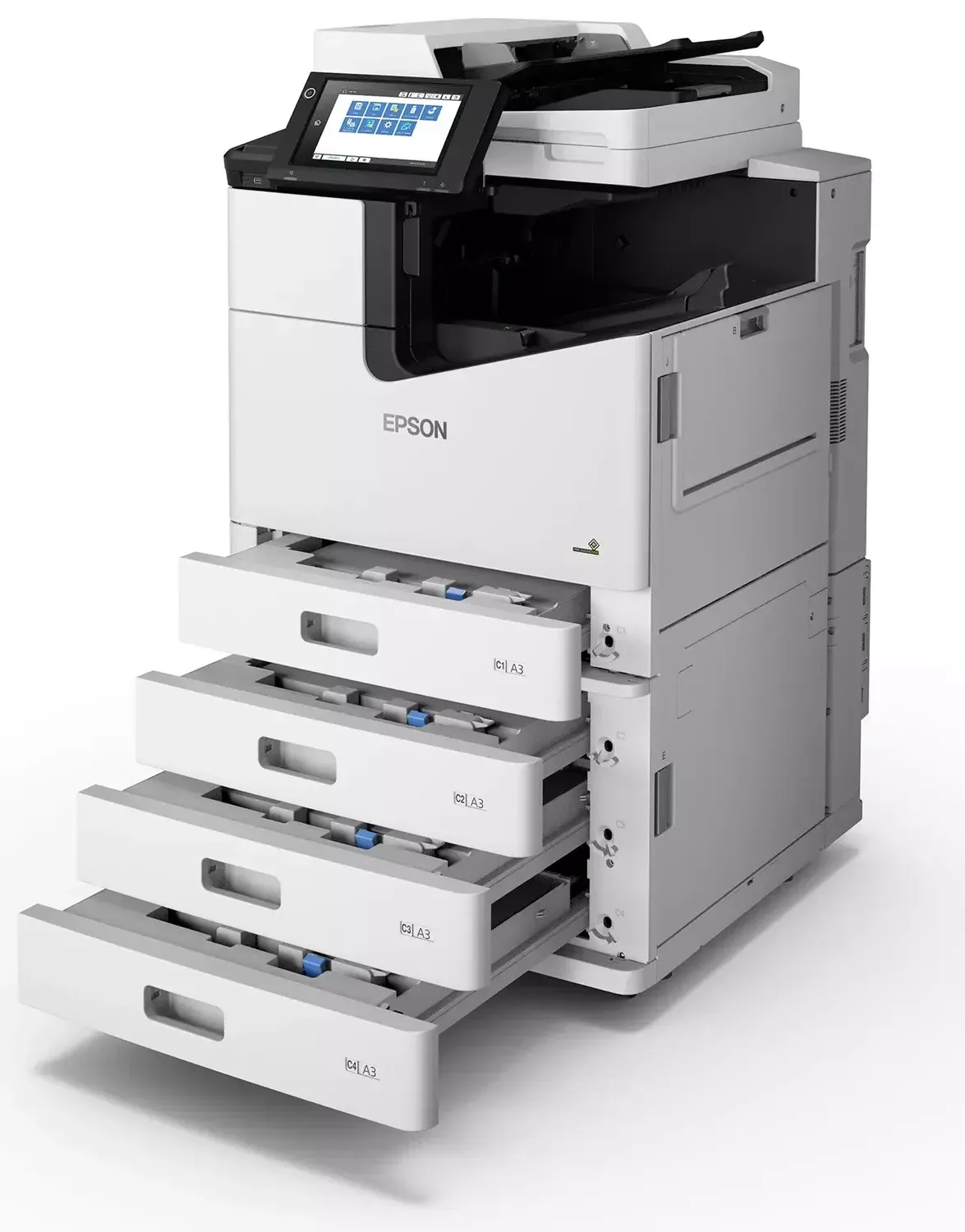Epson WF-M21000 — otwarte cztery kasety papieru (standardowo 2 350 arkuszy)