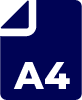 Niebieska ikona przedstawiająca kartkę papieru A4 z białym tekstem „A4”.
