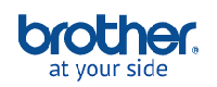 Logo Brother w kolorze niebieskim z napisem „at your side” pod spodem.