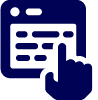 Dłoń wchodząca w interakcję ze stroną internetową w kolorze ciemnoniebieskim.