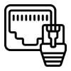 Port Ethernet ze złączem RJ45, wskazujący łączność sieciową.