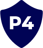 Niebieska tarcza z białym napisem „P4”.