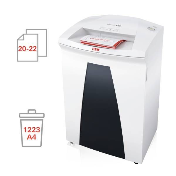 Biała niszczarka do papieru ze wskaźnikami ilości papieru, niszcząca papier.